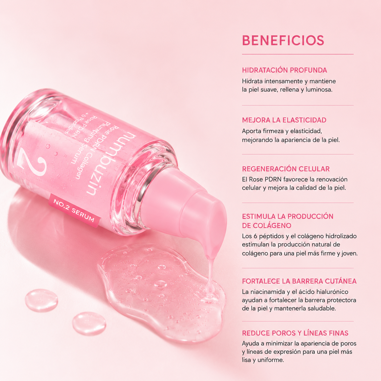 Numbuzin No.2 Rose PDRN Collagen Plumping Serum | Sérum Reafirmante con Rose PDRN, Colágeno y 6 Péptidos