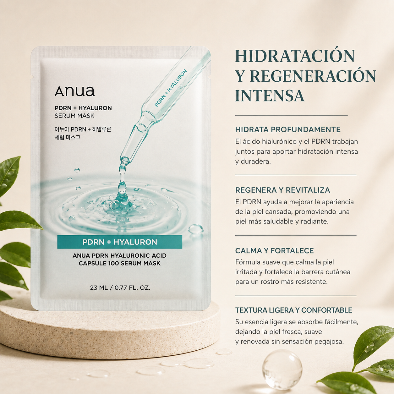 Mascarilla facial Anua PDRN + Ácido Hialurónico – Hidratación y Regeneración Intensa