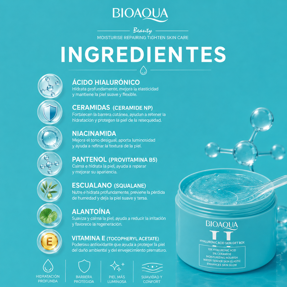 Kit Completo de Ácido Hialurónico Bioaqua – Rutina Facial de 6 Pasos