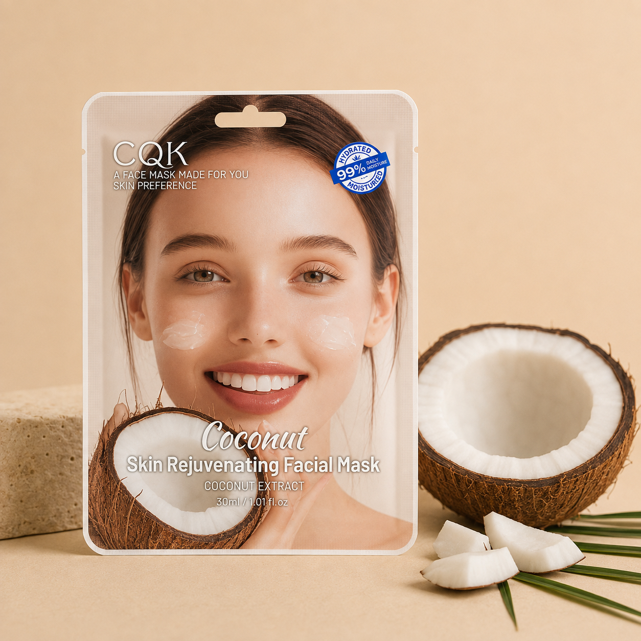 Mascarilla facial de coco CQK para hidratación y luminosidad