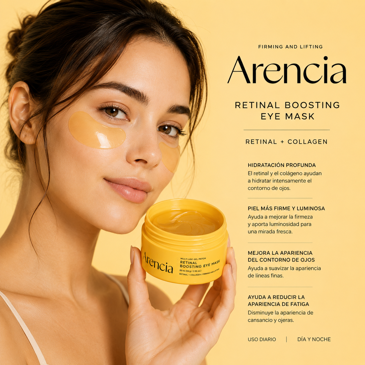 Arencia Retinal Boosting Eye Mask con Retinal y Colágeno | 60 Parches Reafirmantes