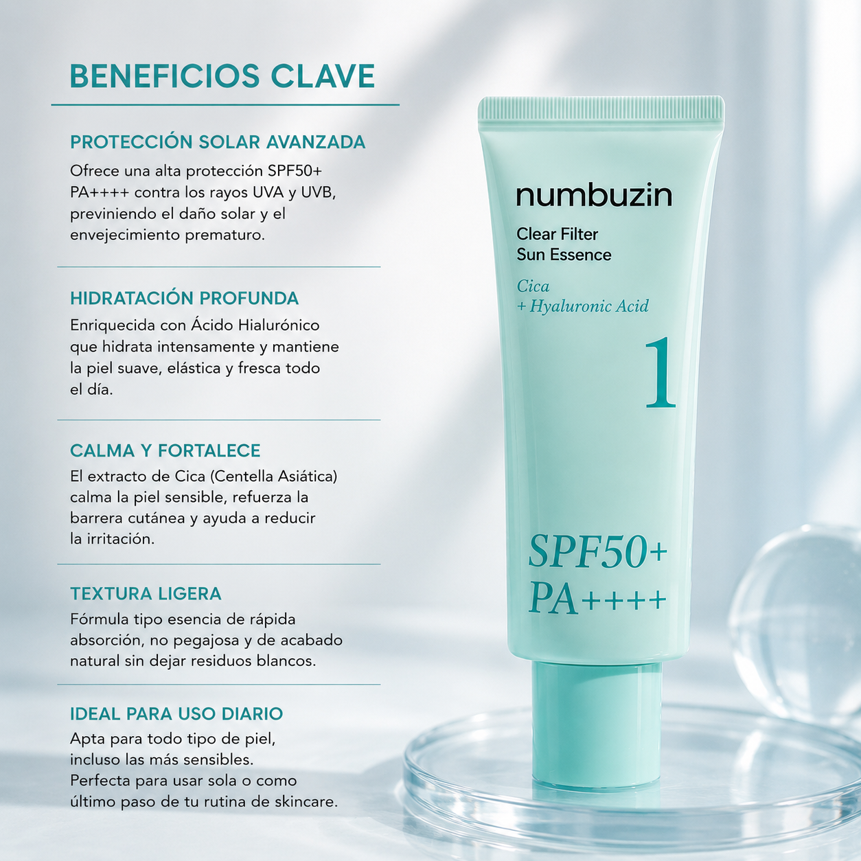 Numbuzin No.1 Clear Filter Sun Essence SPF50+ PA++++ 50 ml