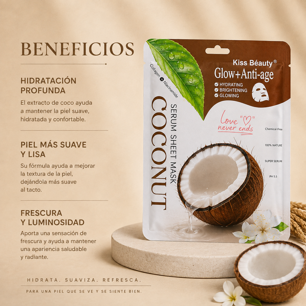Mascarilla Facial de Coco Glow + Anti-Age – Kiss Beauty