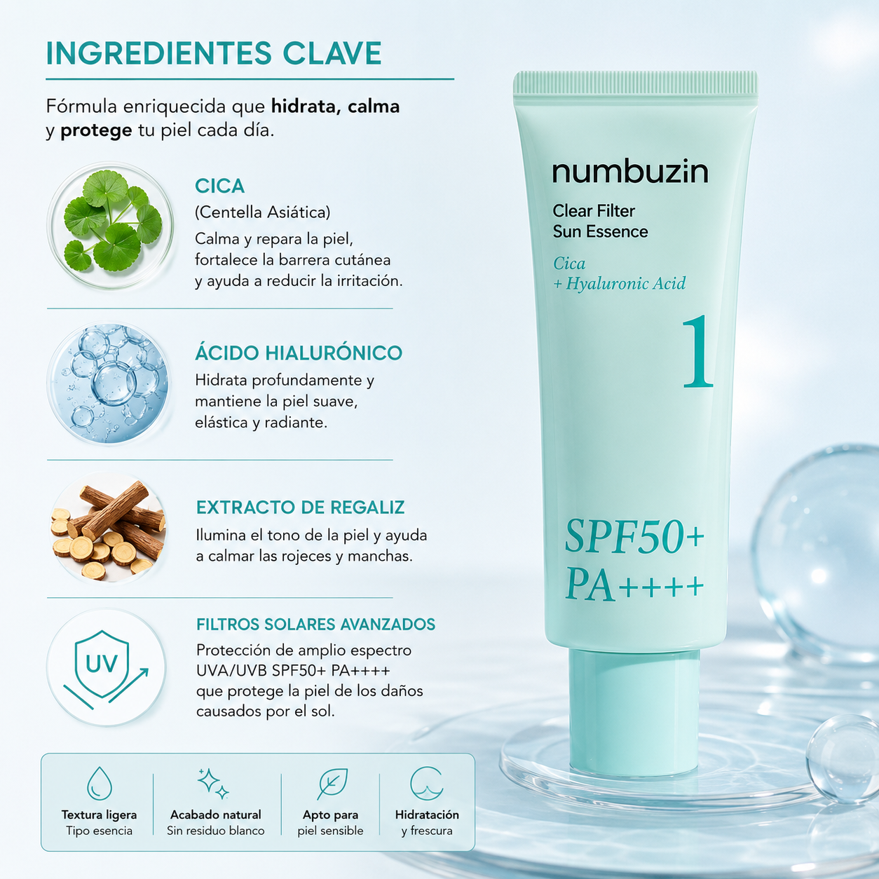 Numbuzin No.1 Clear Filter Sun Essence SPF50+ PA++++ 50 ml