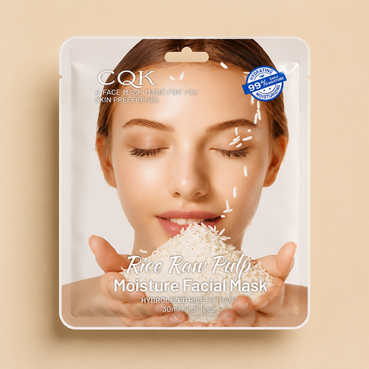 Empaque de Mascarilla Facial de Arroz CQK Rice Raw Pulp 30ml con extracto de arroz hidrolizado